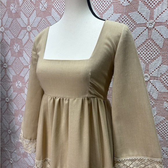 Vintage 70s Romantic Prairie Lace Trim Empire Maxi Dress – Handcrafted - Picture 3 of 14